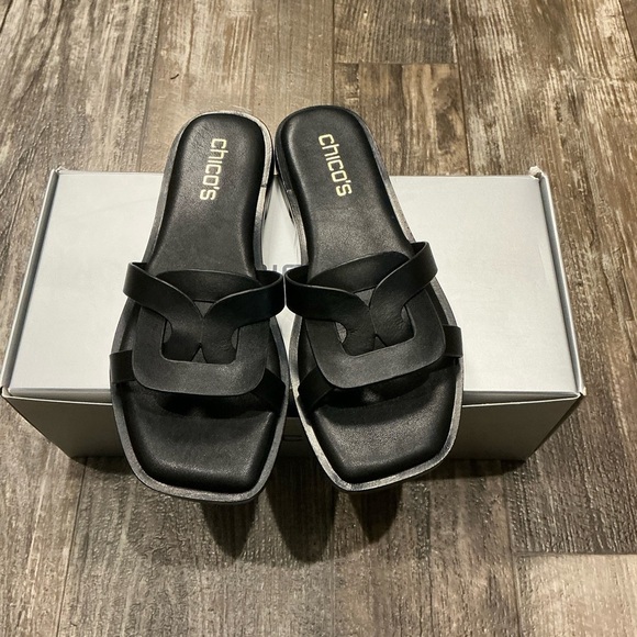 Chico's Shoes - Chico's Black Interlocking Strap Slide Sandals Size 6